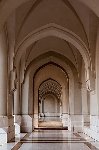 An arched walkway in Sultan Qabooss palace-Al -Alam Palace-Muscat-Oman Art Print